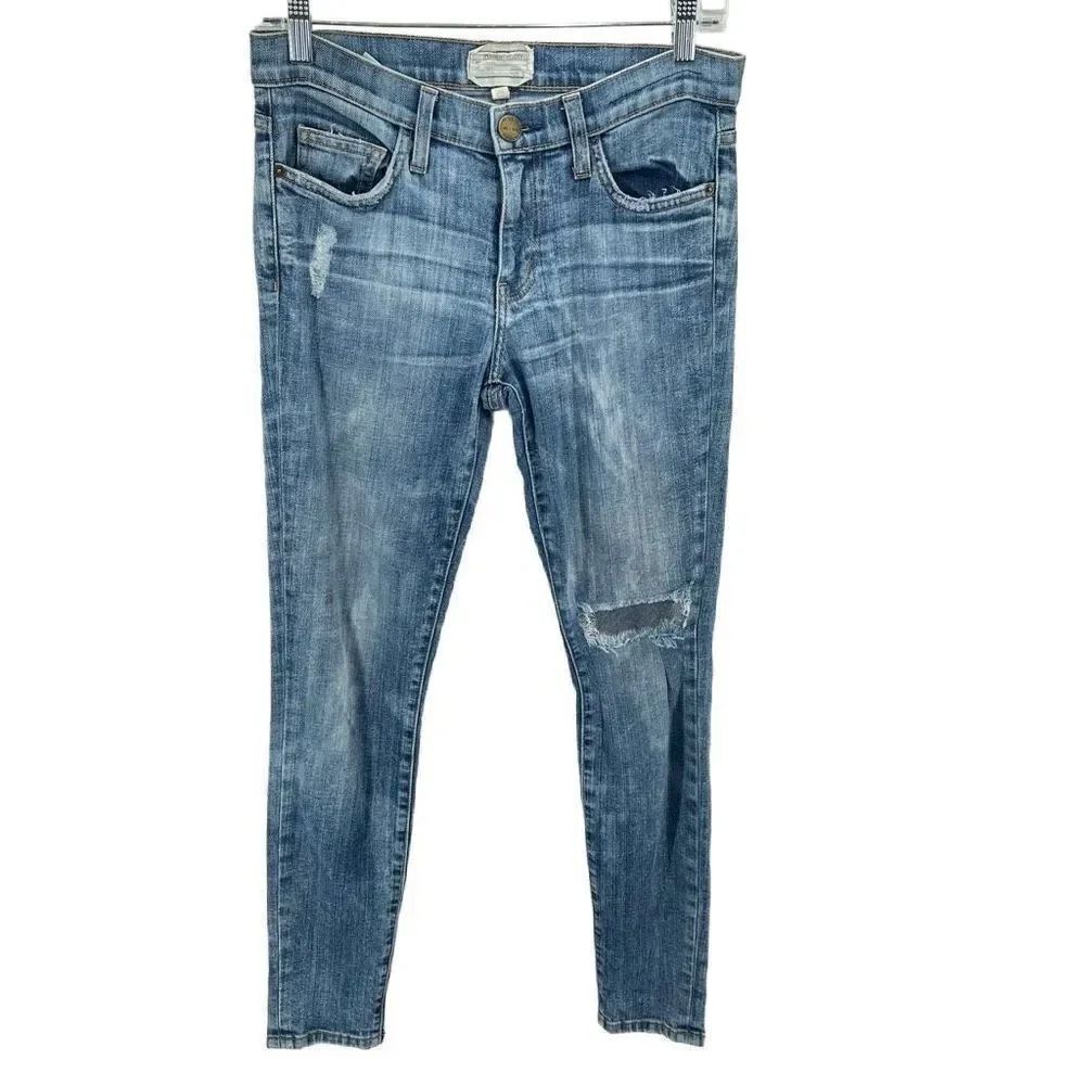 Current Elliott Womens Skinny Jeans Distressed Stretch Ripped Mid Rise Blue 27